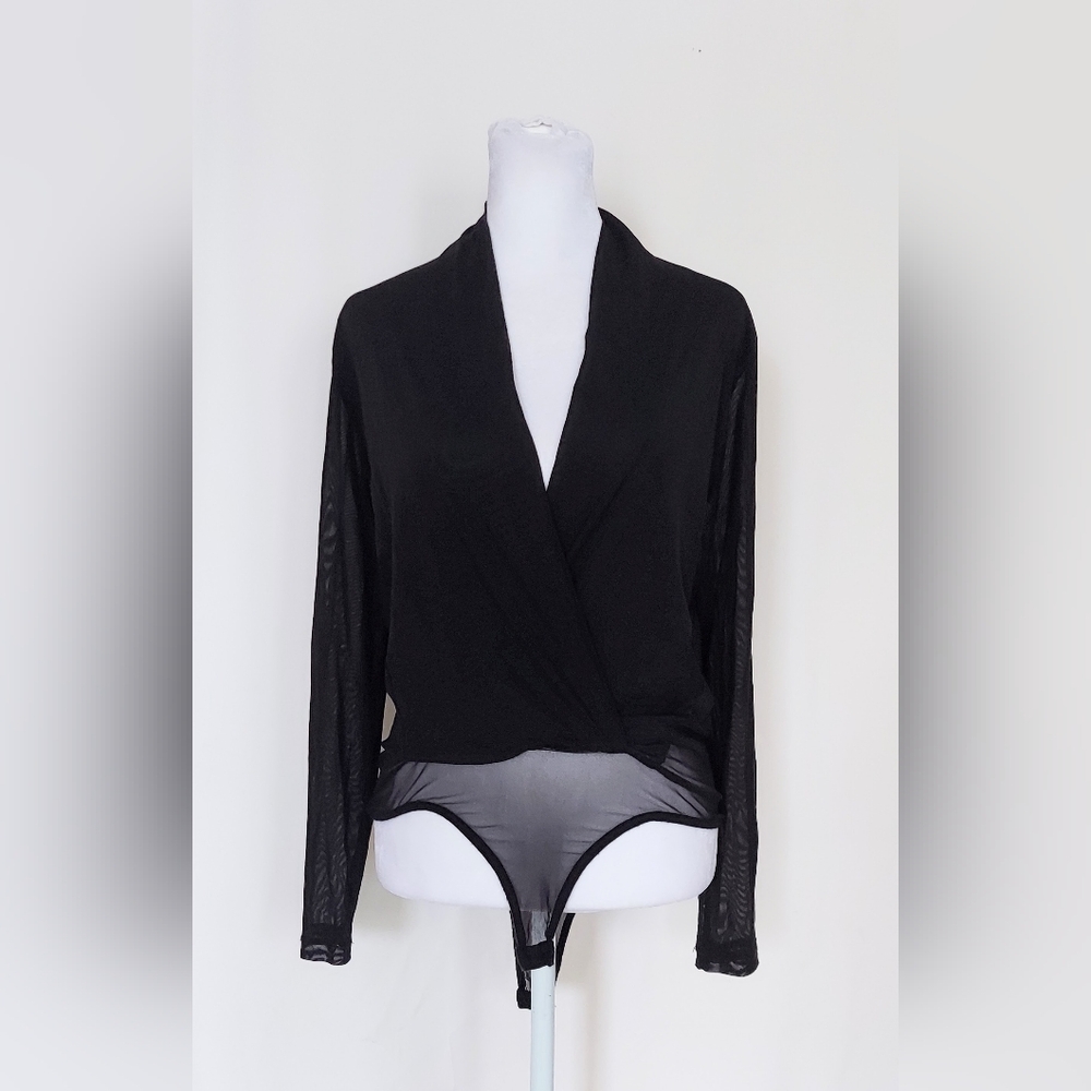 Akira Chicago Black Label Semi Sheer Bodysuit Size Medium Black